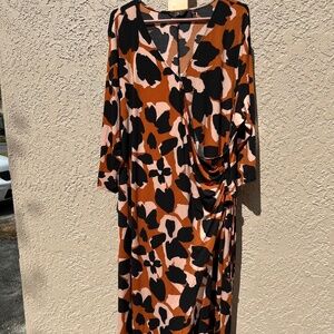 G by Giuliana 3X Faux Wrap Maxi Dress Brown Black Blush Animal Print 59”